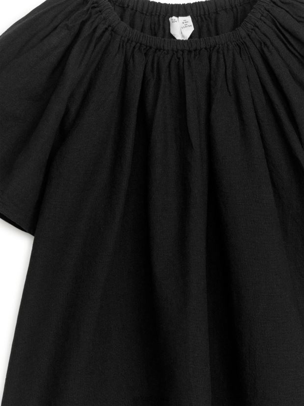 bērni ARKET plata lina kokvilnas kleita apģērbs mazgāta melnā krāsā DT8RBB1380
