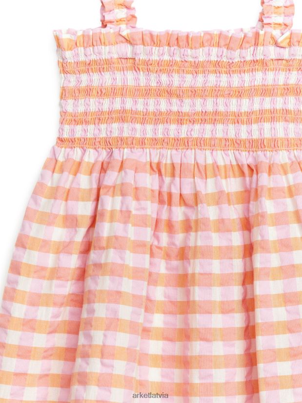 bērni ARKET smēķēta seersucker kleita apģērbs oranžs/pārbaudīts DT8RBB1376