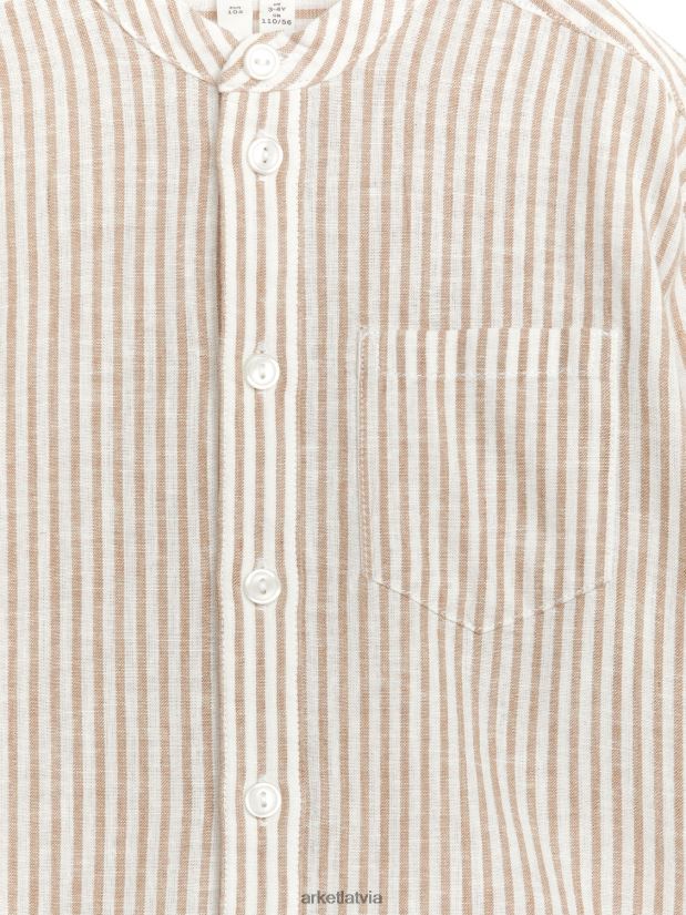 bērni ARKET Henley lina krekls apģērbs bēšs/balts DT8RBB1473