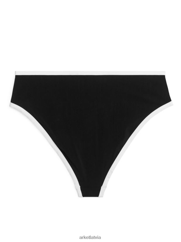 sievietes ARKET bikini apakšdaļa ar augstu jostasvietu apģērbs melns balts DT8RBB600