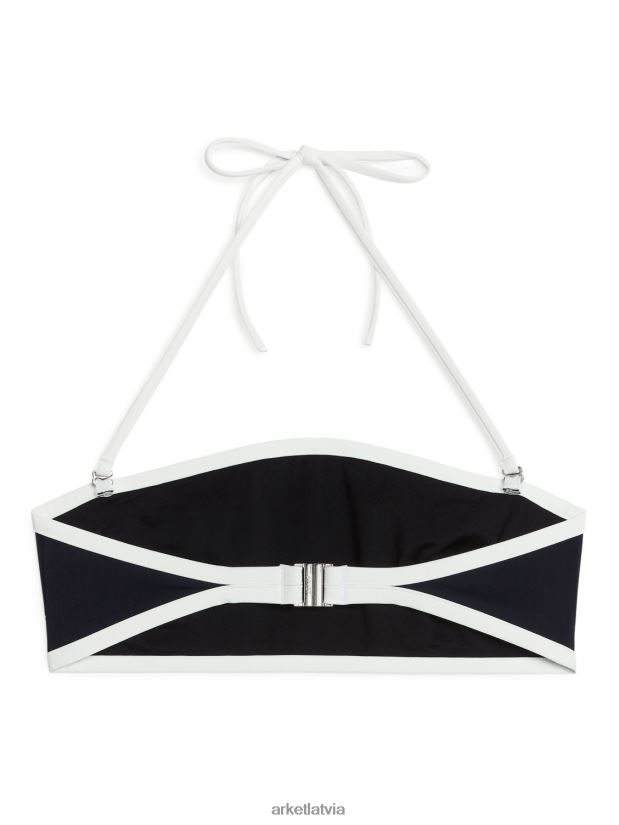 sievietes ARKET bikini tops ar apkakli apģērbs melns balts DT8RBB602