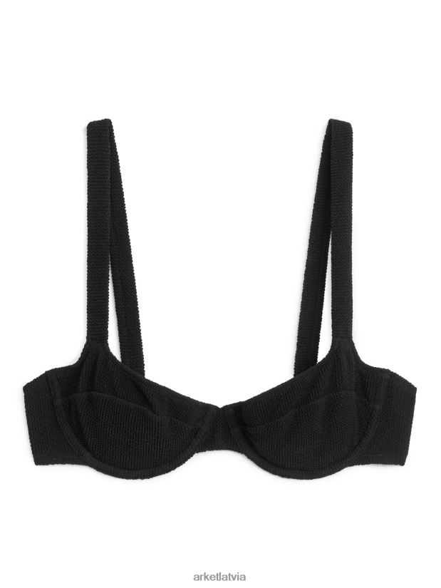 sievietes ARKET krokota vadu bikini augšdaļa apģērbs melns DT8RBB594