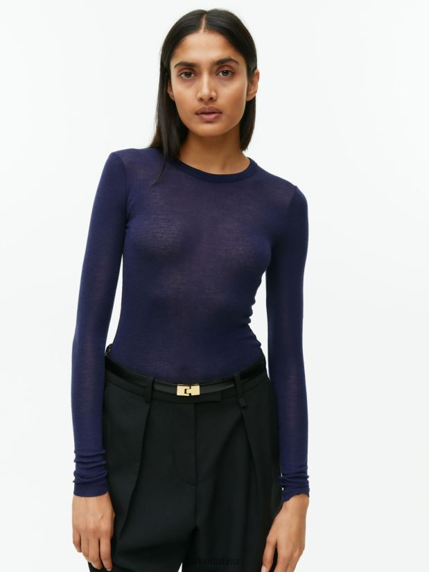 sievietes ARKET merino tops ar garām piedurknēm apģērbs tumši zils DT8RBB346