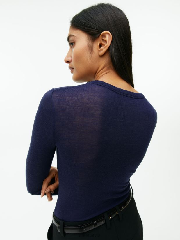 sievietes ARKET merino tops ar garām piedurknēm apģērbs tumši zils DT8RBB346
