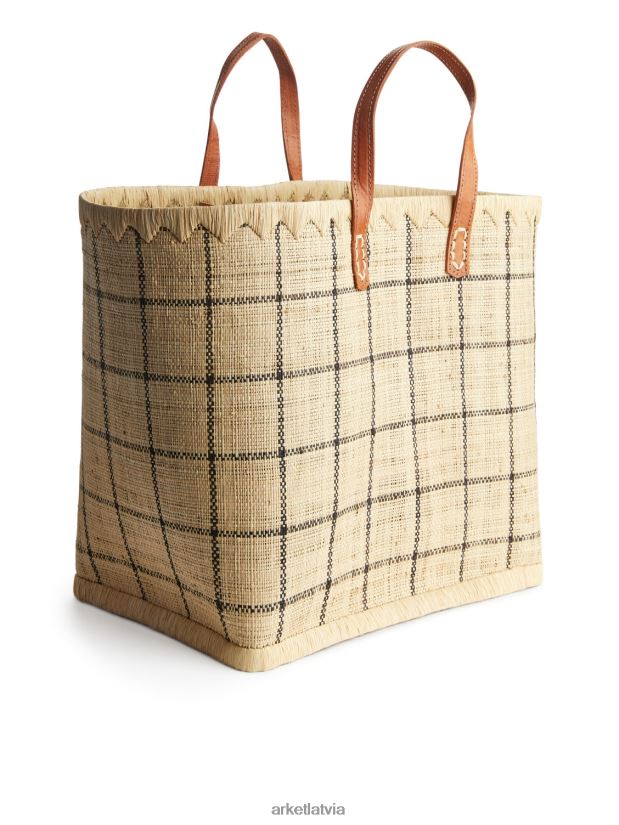 unisex ARKET amatniecības liela rafijas soma pasaule somas bēšs/melns DT8RBB651