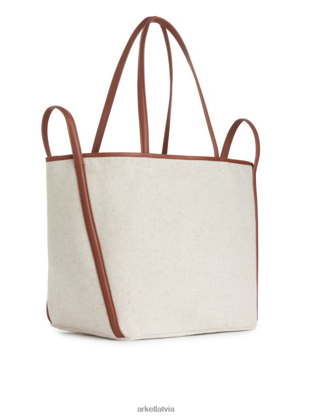 unisex ARKET audekla toba ar ādas detaļām somas gandrīz balts/konjaks DT8RBB750