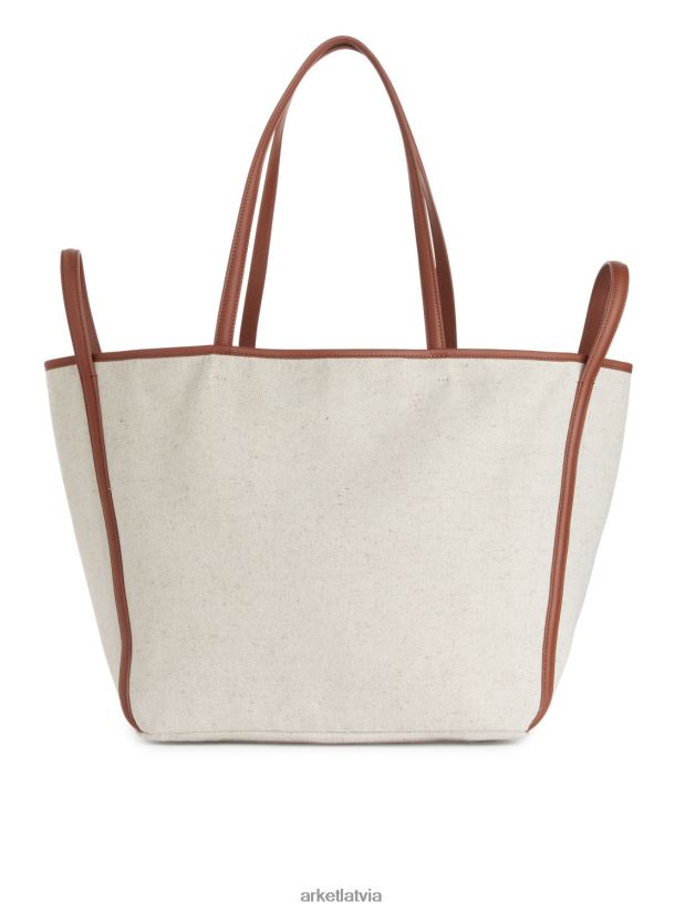 unisex ARKET audekla toba ar ādas detaļām somas gandrīz balts/konjaks DT8RBB750